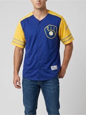 Dynasty MLB Milwaukee Brewers Button Front Retro Jersey Shirt Men’s Large